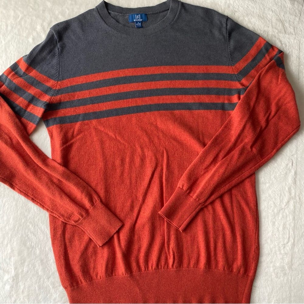 George Sweater Long sleeve Pullover Gray and Rust Orange‎ Striped size Small